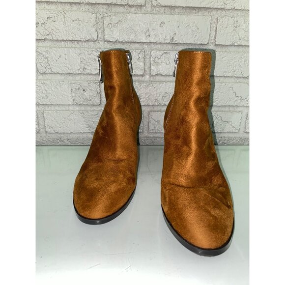 Nine West Tan Faux Suede Side Zip Ankle Boots Size 8 1/2 M - Picture 2 of 9